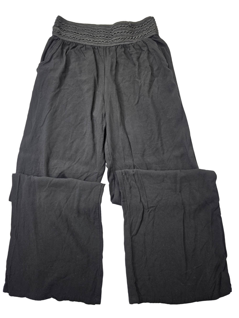 Joe B Flowy Wide Leg Size M Elastic Smocked Waist Black Boho Pants 3851-CY